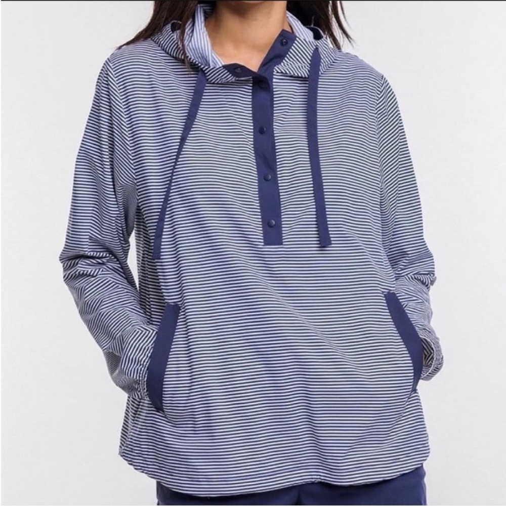 Southern Tide Calia Performance Popover Snapped Nautical Striped Hooded Jacket